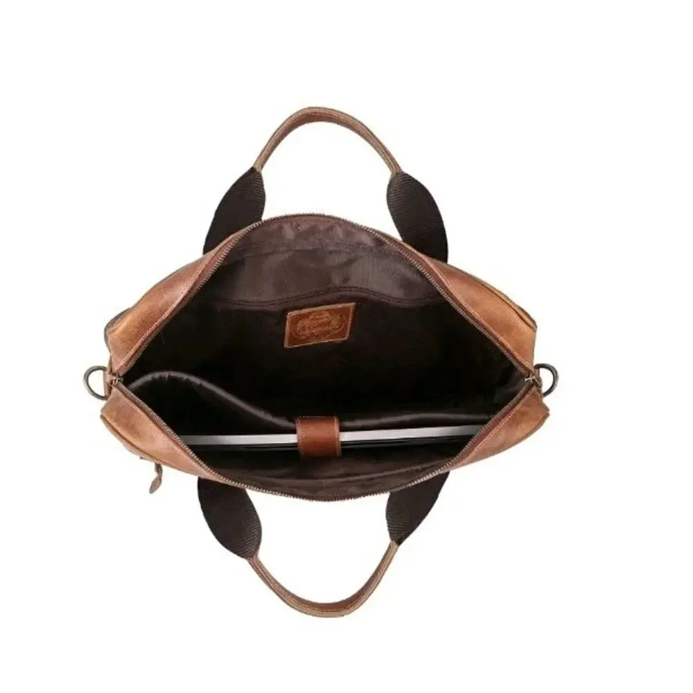 KomalC Vintage 18” Buffalo Leather Laptop Briefcase Office Bag Brown Brand New
